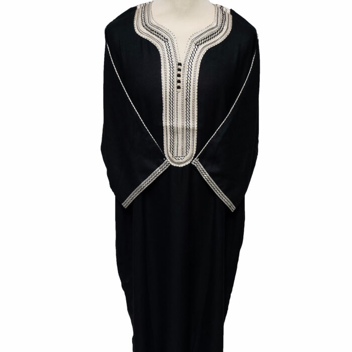Moroccan Rich Cotton 3-Quarter Sleeve Black/Off-White Thobe