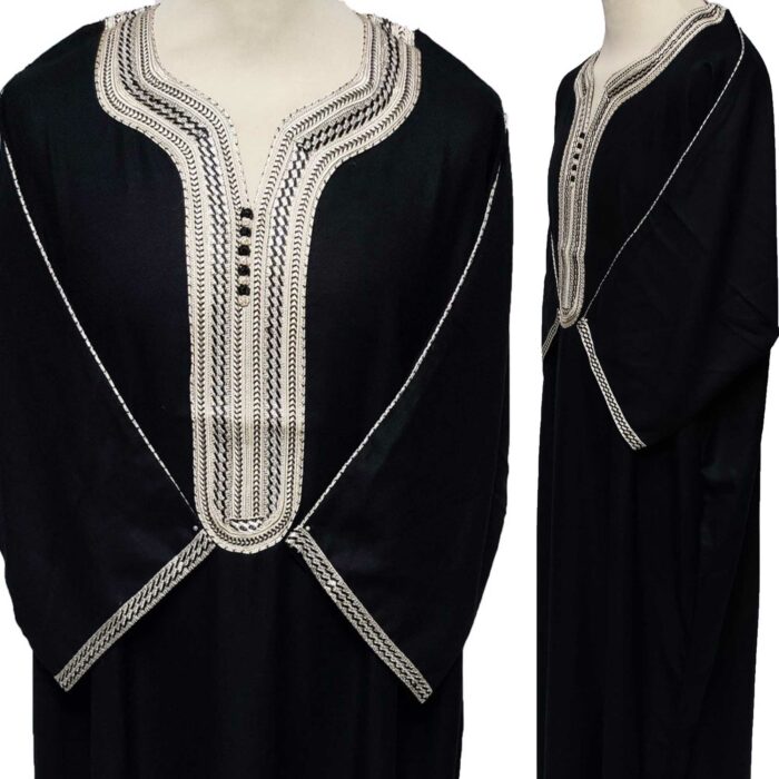 Moroccan Rich Cotton 3-Quarter Sleeve Black/Off-White Thobe