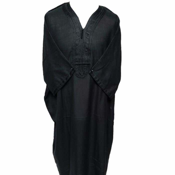 Moroccan Rich Cotton 3-Quarter Sleeve Black Thobe