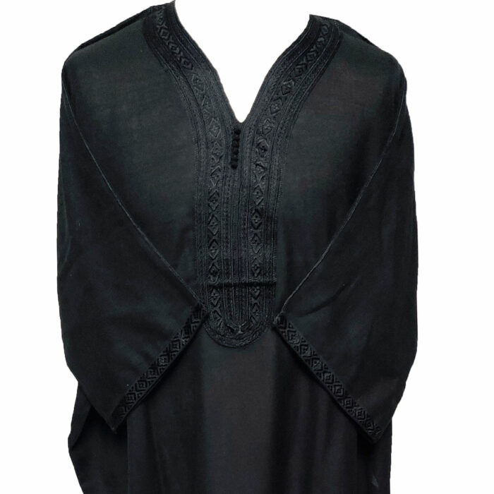 Moroccan Rich Cotton 3-Quarter Sleeve Black Thobe