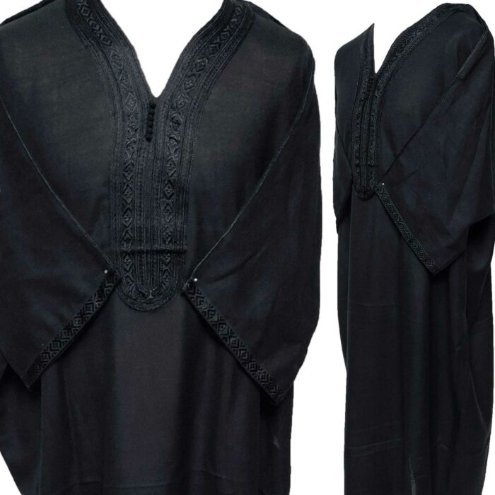 Moroccan Rich Cotton 3-Quarter Sleeve Black Thobe