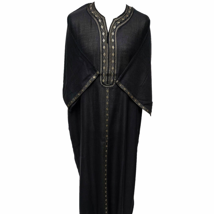 Moroccan Rich Cotton 3-Quarter Sleeve Black/Gold Thobe