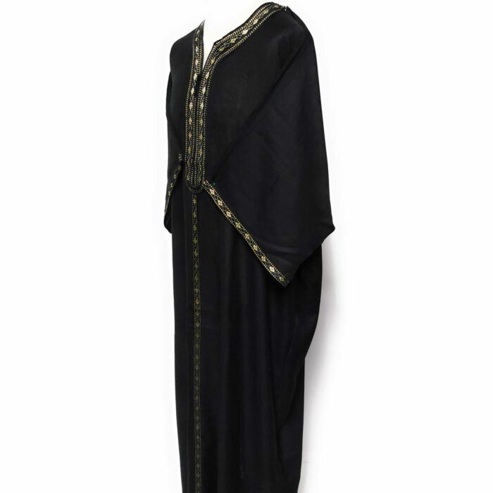 Moroccan Rich Cotton 3-Quarter Sleeve Black/Gold Thobe