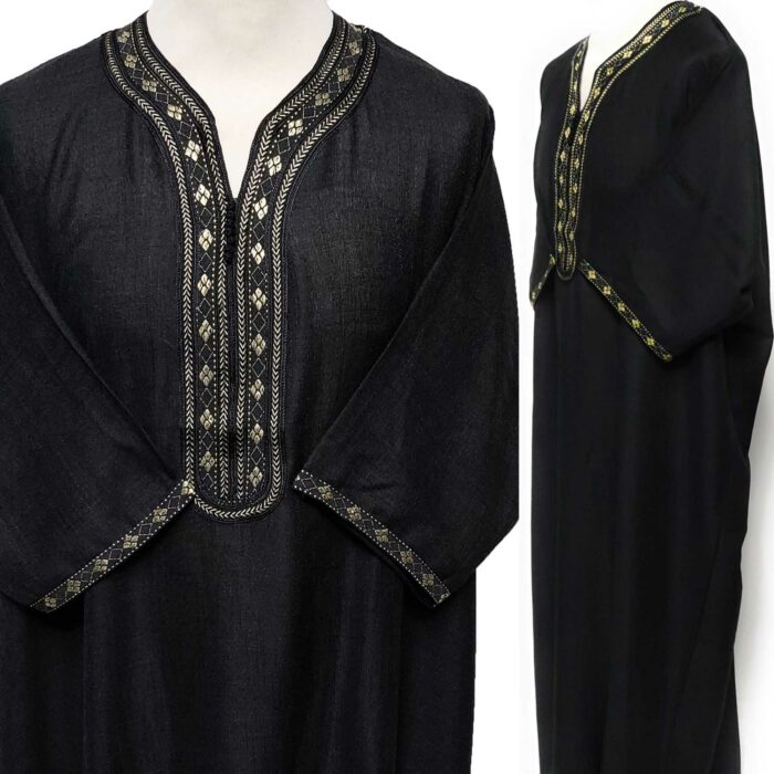 Moroccan Rich Cotton Black/Gold 3-Quarter Sleeve Thobe