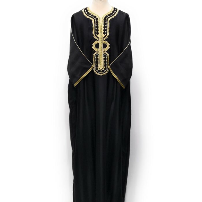 Moroccan 3-Quarter Sleeve Thobe Black & Gold