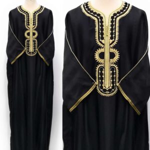 Moroccan 3-Quarter Sleeve Thobe Black & Gold