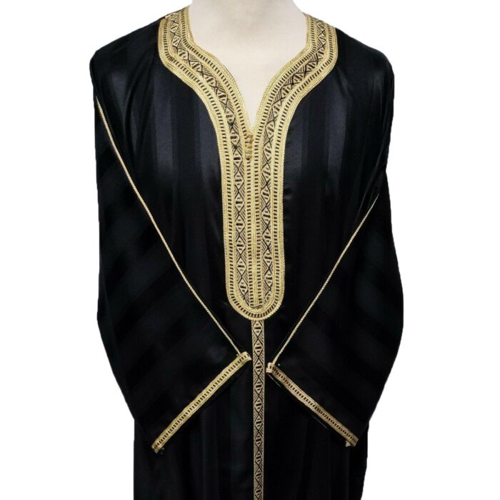 Moroccan Cotton 3/4 Sleeve Black & Gold Thobe