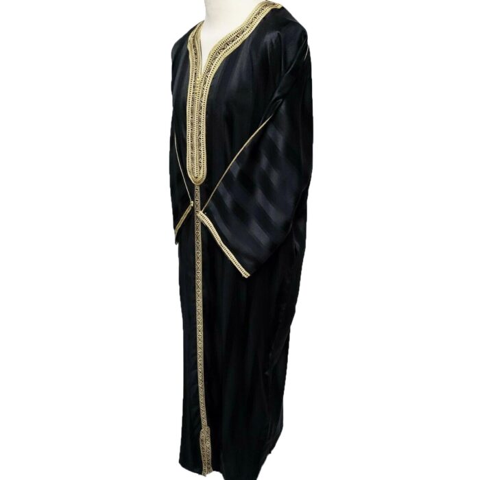 Moroccan Cotton 3/4 Sleeve Black & Gold Thobe