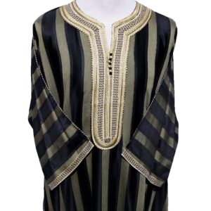 Moroccan 3/4 Sleeve Black/Gold Striped Thobe