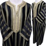 Moroccan 3/4 Sleeve Black/Gold Striped Thobe