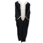 M3qs Blkofwt03 Men's Moroccan 3 Quarter Sleeve Black Striped Jubba Thobe Djellaba 200715