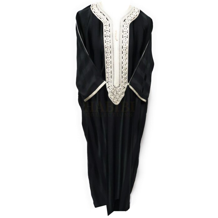 M3qs Blkofwt03 Men's Moroccan 3 Quarter Sleeve Black Striped Jubba Thobe Djellaba 200715