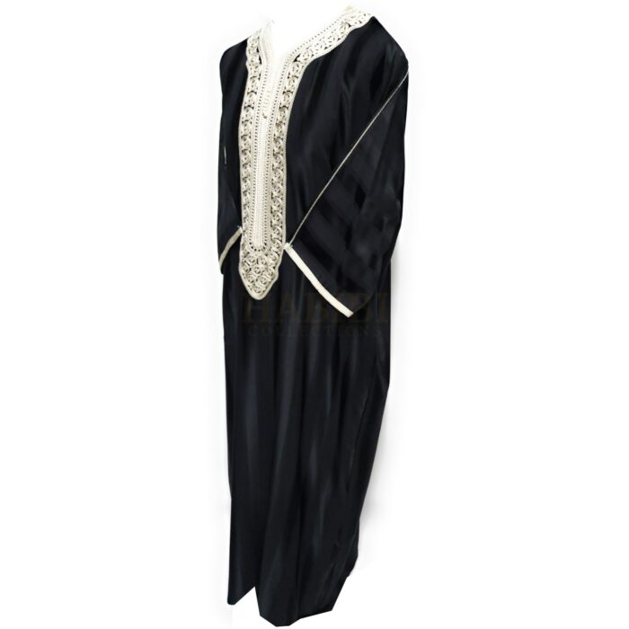 M3qs Blkofwt03 Men's Moroccan 3 Quarter Sleeve Black Striped Jubba Thobe Djellaba 200835 2752879462721503200