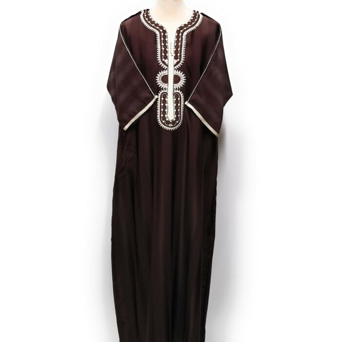 Moroccan Summer 3-Quarter Sleeve Thobe Brown/White