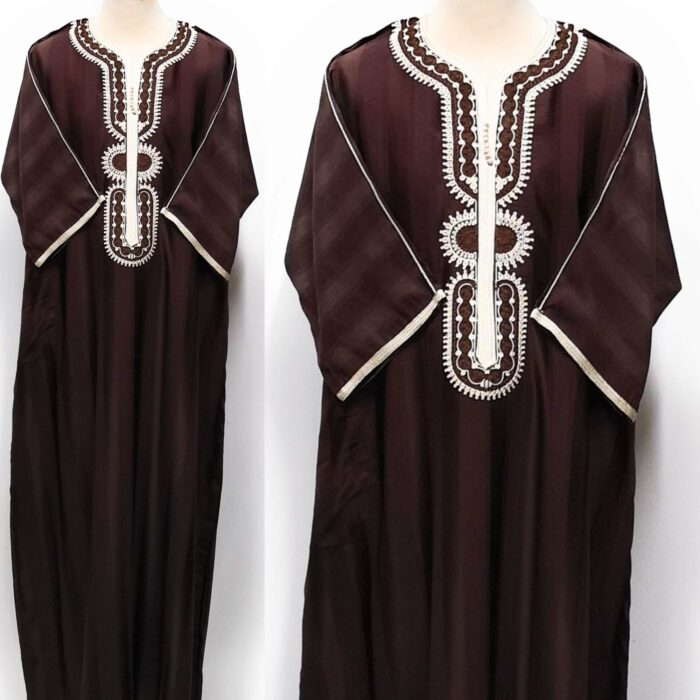Moroccan Summer 3-Quarter Sleeve Thobe Brown/White