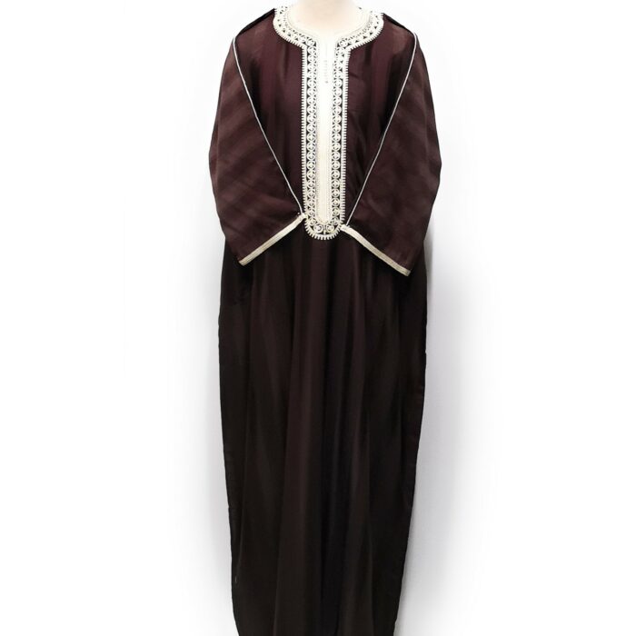 Moroccan Summer 3-Quarter Sleeve Thobe Brown/White Design