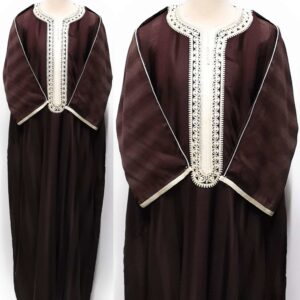 Moroccan Summer 3-Quarter Sleeve Thobe Brown/White Design