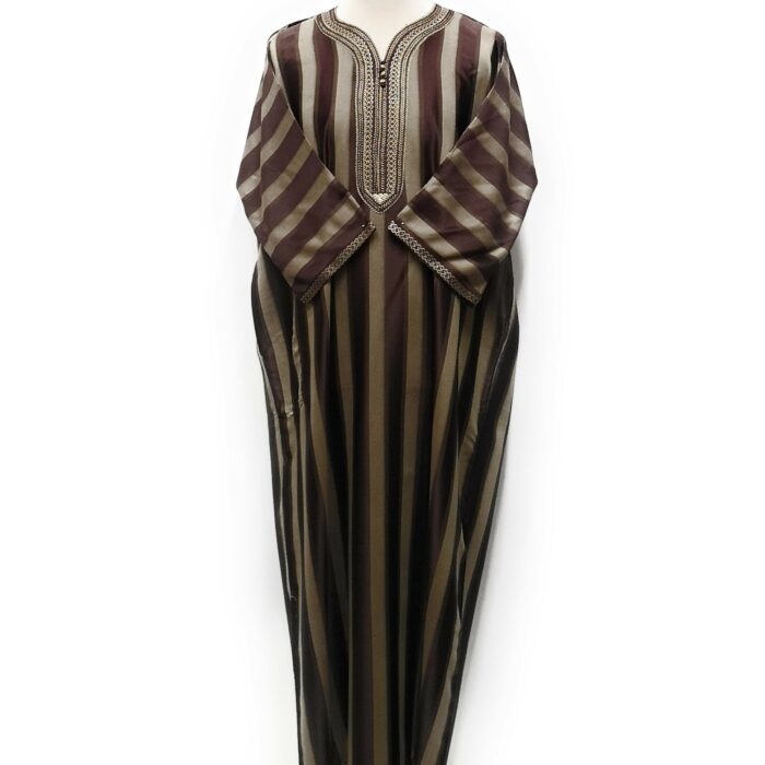 Moroccan Summer 3-Quarter Sleeve Brown & Gold Striped Thobe