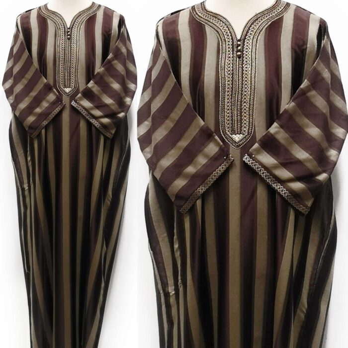 Moroccan Summer 3-Quarter Sleeve Brown & Gold Striped Thobe