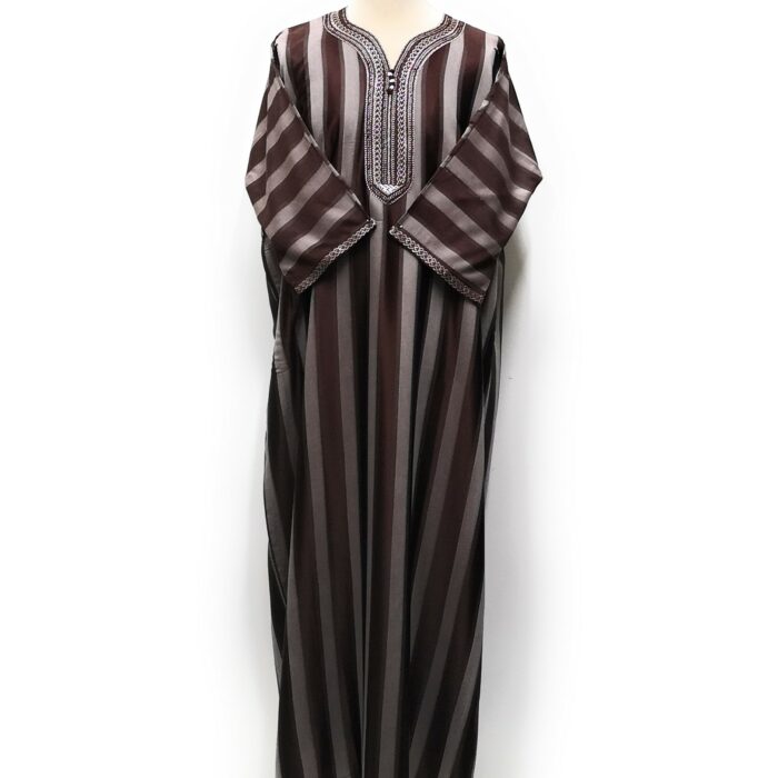 Moroccan Summer 3-Quarter Sleeve Brown & Grey Striped Thobe