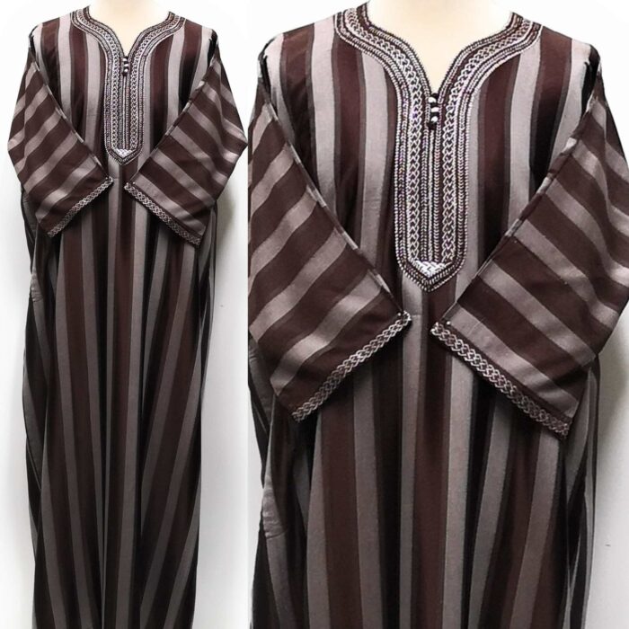 Moroccan Summer 3-Quarter Sleeve Brown & Grey Striped Thobe