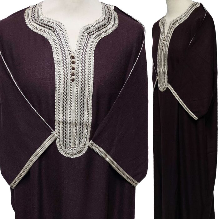 Moroccan Rich Cotton 3-Quarter Sleeve Brown/Off-White Thobe