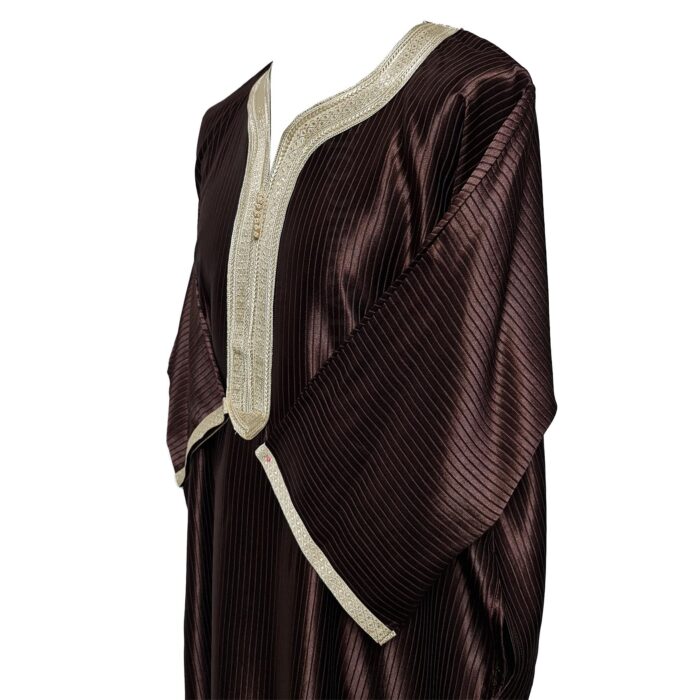 M3qs Brnfnln 118 Men Moroccan Brown Cotton Blend 3 Quarter Sleeve Thobe Jubba Dishdashabrnfnln118 (4)