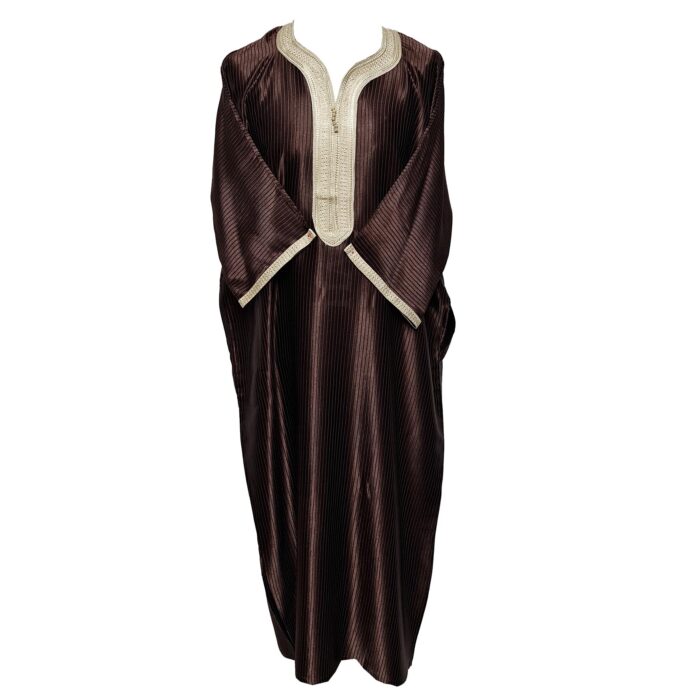 M3qs Brnfnln 118 Men Moroccan Brown Cotton Blend 3 Quarter Sleeve Thobe Jubba Dishdashabrnfnln118 (5)