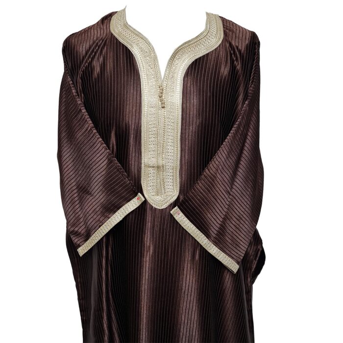 M3qs Brnfnln 118 Men Moroccan Brown Cotton Blend 3 Quarter Sleeve Thobe Jubba Dishdashabrnfnln118 (6)