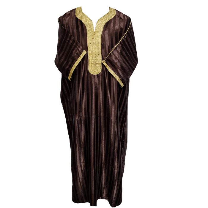 M3qs Brngld 122 Men Moroccan Brown Cotton Blend Half Sleeve Thobe Jubba Dishdasha 203242