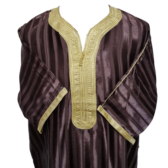 M3qs Brngld 122 Men Moroccan Brown Cotton Blend Half Sleeve Thobe Jubba Dishdasha 203250