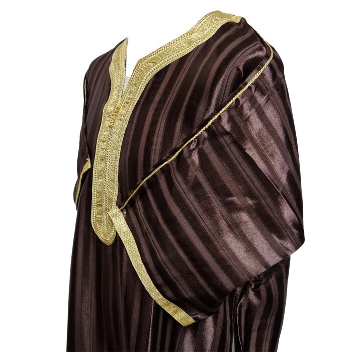 M3qs Brngld 122 Men Moroccan Brown Cotton Blend Half Sleeve Thobe Jubba Dishdasha 203311