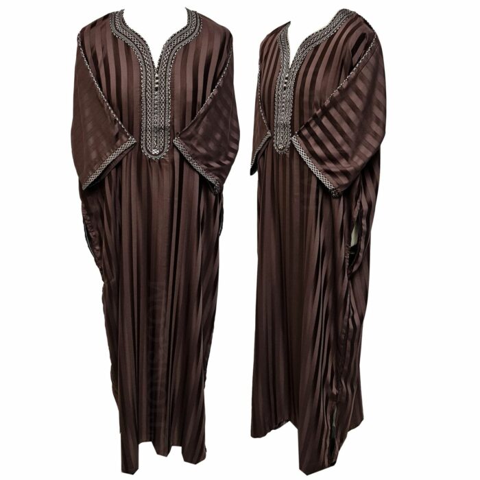 Men Moroccan Cotton Blend Brown Half Sleeves Thobe Jubba Kandora Dishdash?