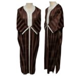 M3qs Brwnn 001a Men's Moroccan 3 Quarter Sleeve Brown Striped Jubba Thobe (2)