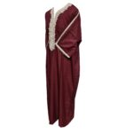 M3qs Burgofwht 0053 Moroccan Maroon Cotton Blend 3 Quarter Sleeve Thobe Jubba Dishdasha Kandorah (4)