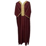 M3qs Burgpln 0054 Moroccan Cotton Blend Maroon 3 Quarter Sleeve Thobe Jubba Kandora Dishdasha (5)