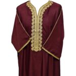 M3qs Burgpln 0054 Moroccan Cotton Blend Maroon 3 Quarter Sleeve Thobe Jubba Kandora Dishdasha (6)