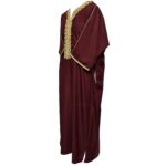 M3qs Burgpln 0054 Moroccan Cotton Blend Maroon 3 Quarter Sleeve Thobe Jubba Kandora Dishdasha (7)