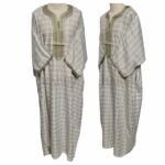 M3qs Checkbg 0018 Men Moroccan Beige Checkered 3 Quarter Sleeves Thobe Jubba Kandora (38)