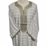 M3qs Checkbg 0018 Men Moroccan Beige Checkered 3 Quarter Sleeves Thobe Jubba Kandora (39)