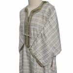 M3qs Checkbg 0018 Men Moroccan Beige Checkered 3 Quarter Sleeves Thobe Jubba Kandora (40)
