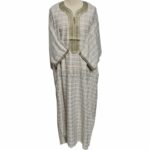 M3qs Checkbg 0018 Men Moroccan Beige Checkered 3 Quarter Sleeves Thobe Jubba Kandora (41)
