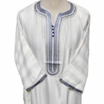 Moroccan Rich Cotton 3-Quarter Sleeve Thobe Cream/Blue
