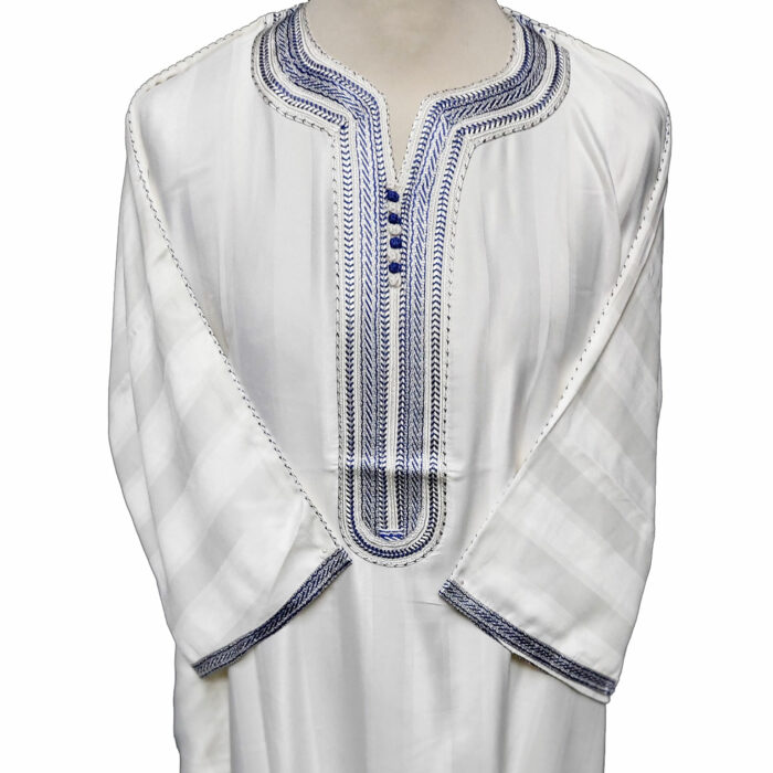 Moroccan Rich Cotton 3-Quarter Sleeve Thobe Cream/Blue