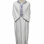 Moroccan Rich Cotton 3-Quarter Sleeve Thobe Cream/Blue
