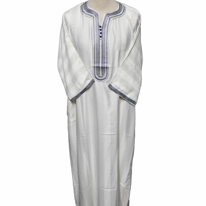 Moroccan Rich Cotton 3-Quarter Sleeve Thobe Cream/Blue