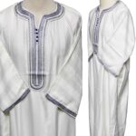 Moroccan Rich Cotton 3-Quarter Sleeve Thobe Cream/Blue