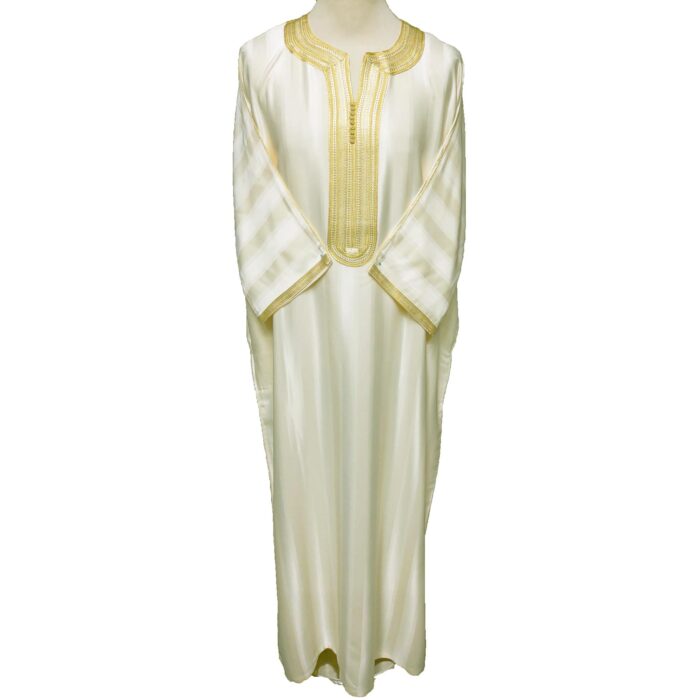 Moroccan 3-Quarter Sleeve Cream/Gold Thobe