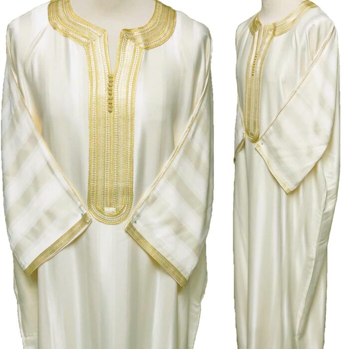 Moroccan 3-Quarter Sleeve Cream/Gold Thobe