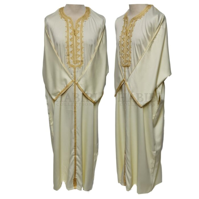 M3qs Crm 222lk Men’s Moroccan 3 Quarter Sleeve Cream Jubba Thobe Djellaba